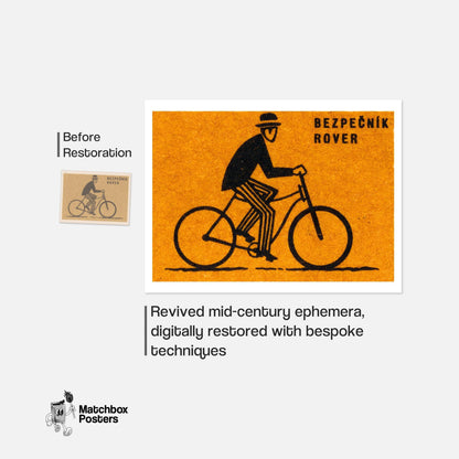 Cyclist - vintage matchbox label print - framed wall art preview