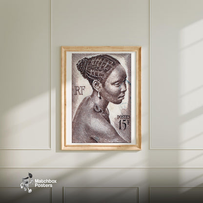 African Woman Print - vintage matchbox label print - bedroom mockup