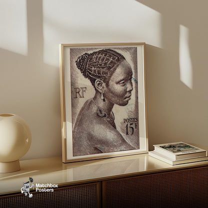 African Woman Print - vintage matchbox label print - size comparison