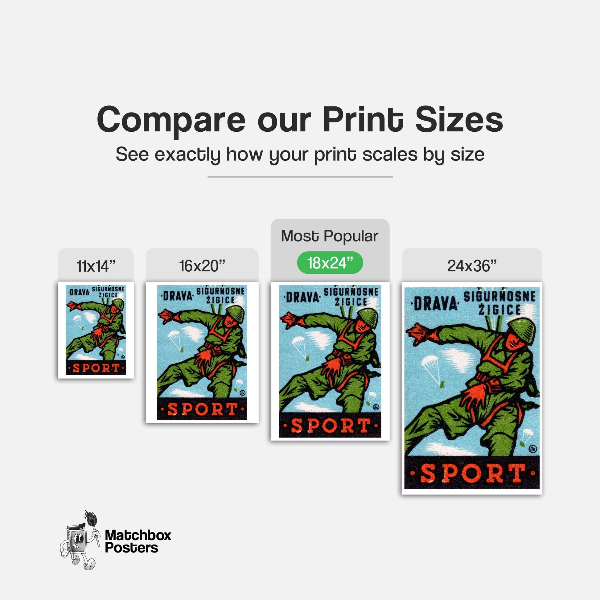 Parachuting Soldier - vintage matchbox label print - gallery wall preview