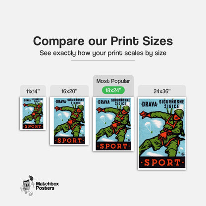 Parachuting Soldier - vintage matchbox label print - gallery wall preview