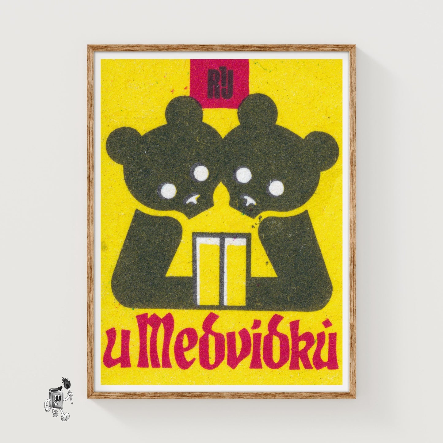 Two Bears - vintage matchbox label print