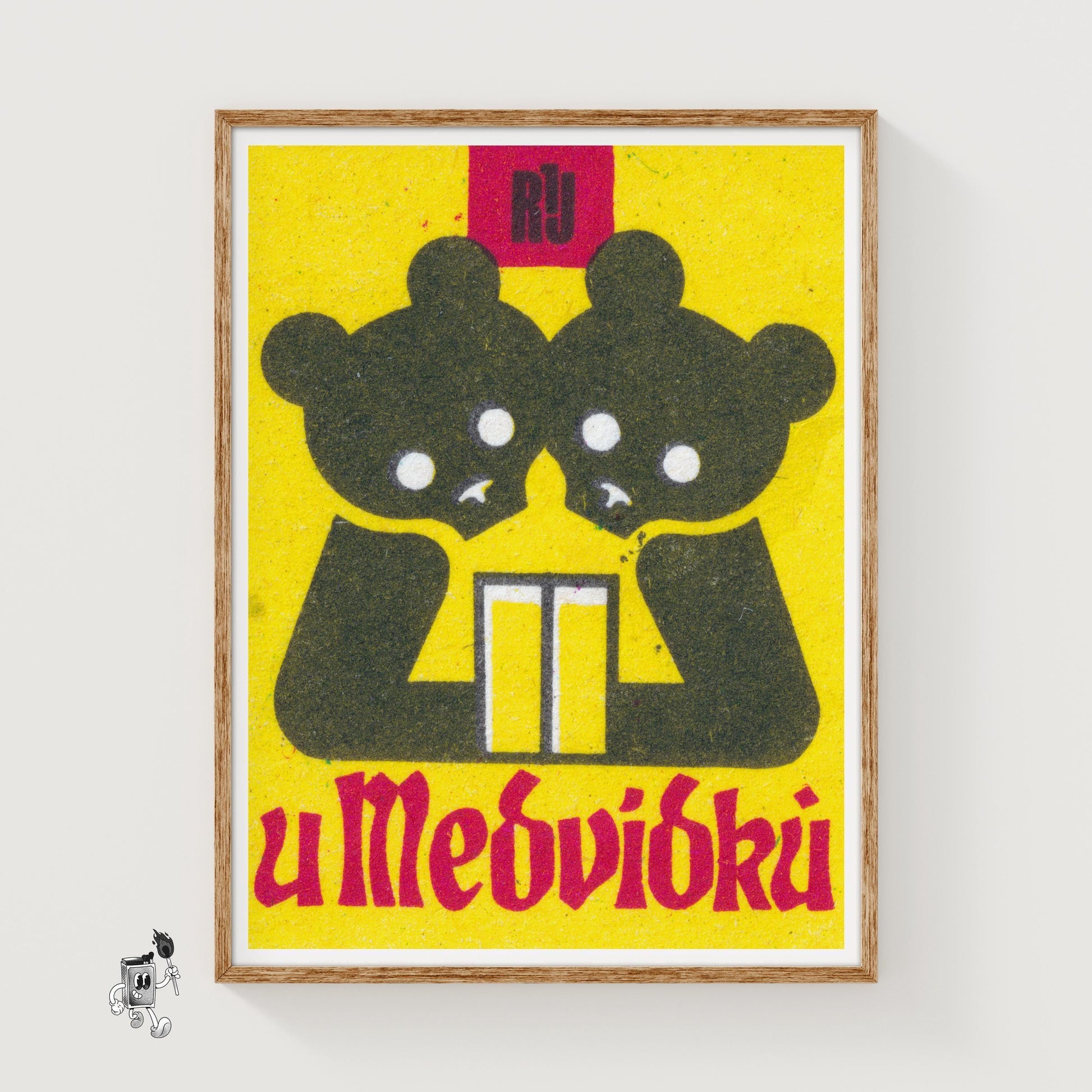 Two Bears - vintage matchbox label print