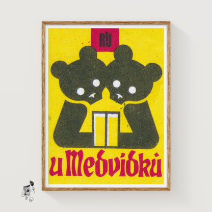 Two Bears - vintage matchbox label print