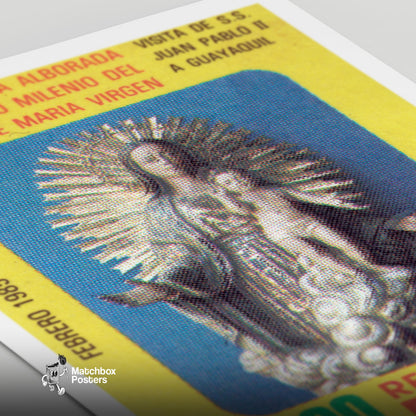 Virgin Mary and Jesus - vintage matchbox label print - close-up detail