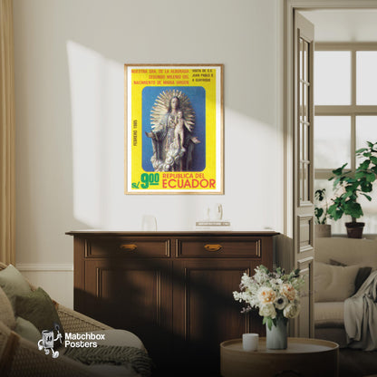Virgin Mary and Jesus - vintage matchbox label print - living room mockup