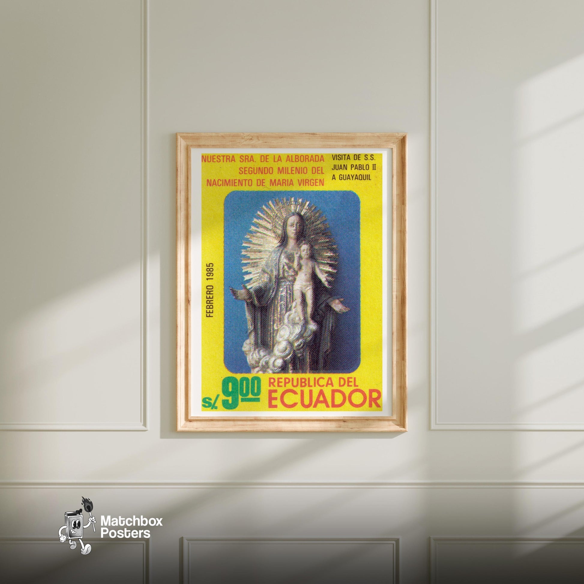 Virgin Mary and Jesus - vintage matchbox label print - bedroom mockup