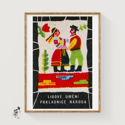 Folk Dancers - vintage matchbox label print