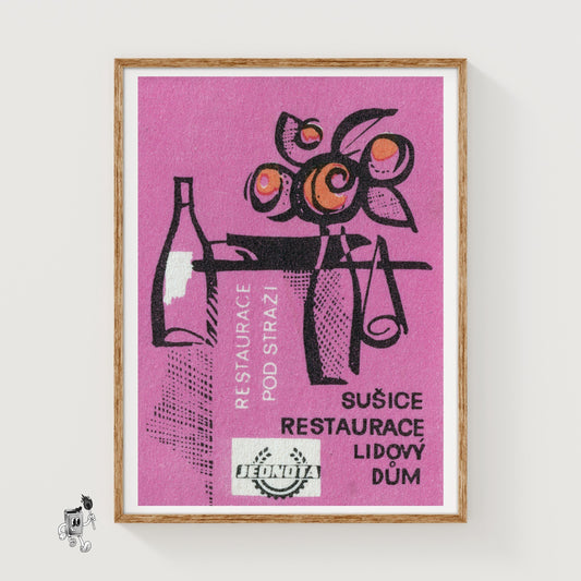 Bottle and Fruit - vintage matchbox label print