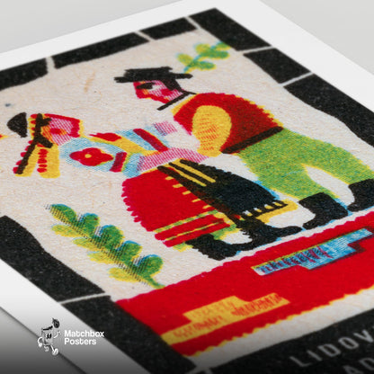 Folk Dancers - vintage matchbox label print - close-up detail