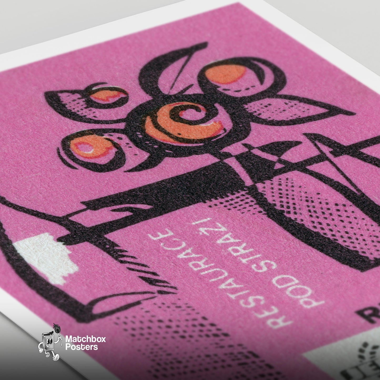 Bottle and Fruit - vintage matchbox label print - close-up detail