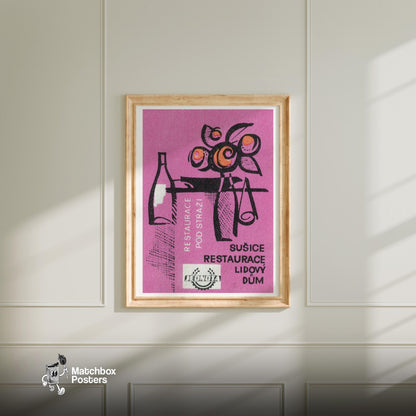 Bottle and Fruit - vintage matchbox label print - bedroom mockup