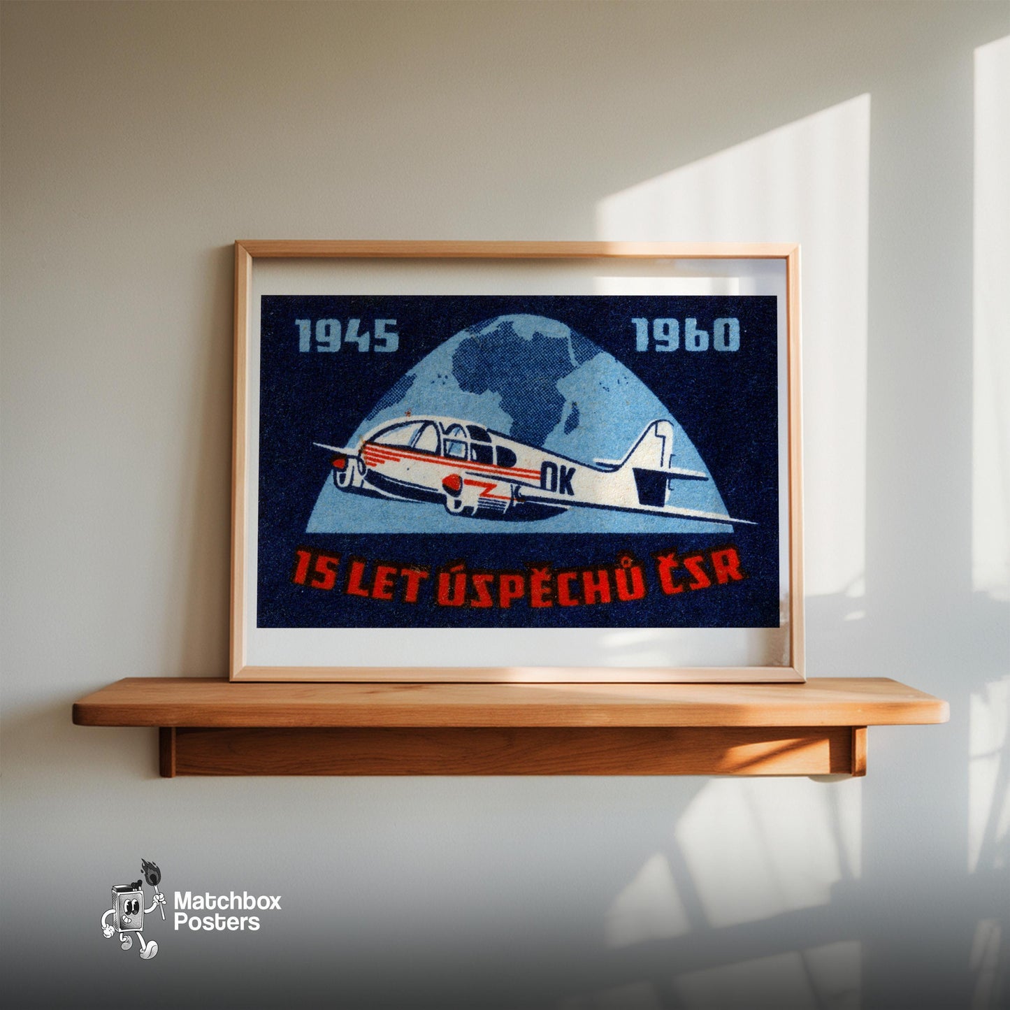 Aeroplane - vintage matchbox label print - size comparison