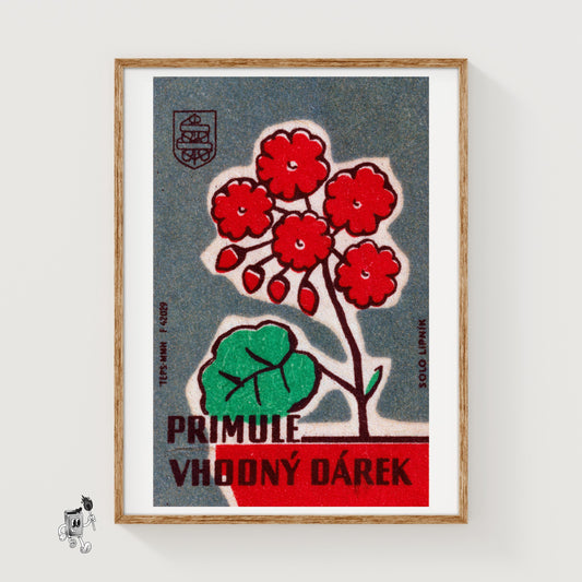 Vintage Red Flowers Art Print - Sierra Leone - vintage matchbox label print