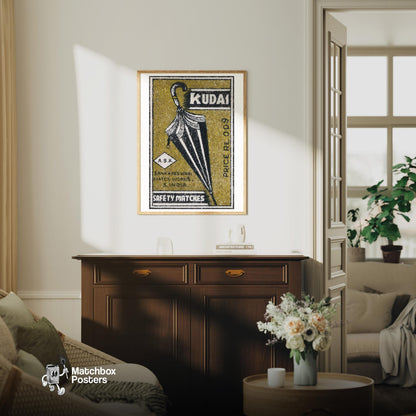 Closed Umbrella S. - vintage matchbox label print - living room mockup