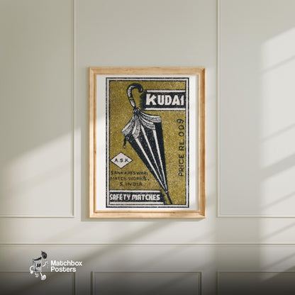 Closed Umbrella S. - vintage matchbox label print - bedroom mockup