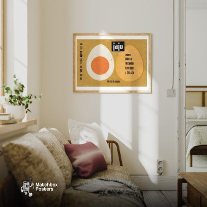 Illustration Of An Egg - vintage matchbox label print - living room mockup