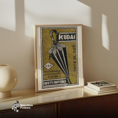 Closed Umbrella S. - vintage matchbox label print - size comparison