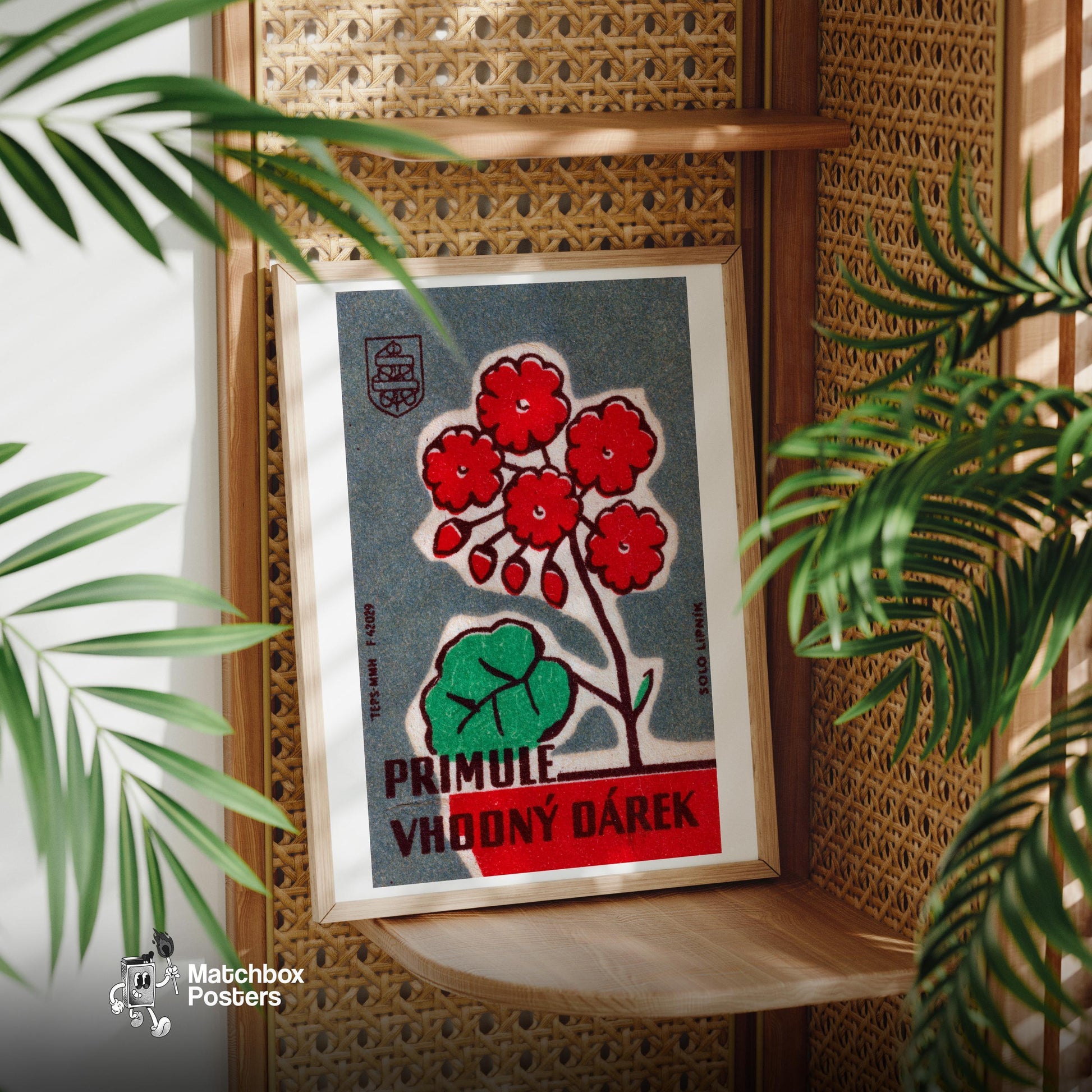 Vintage Red Flowers Art Print - Sierra Leone - vintage matchbox label print - office wall