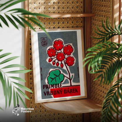 Vintage Red Flowers Art Print - Sierra Leone - vintage matchbox label print - office wall