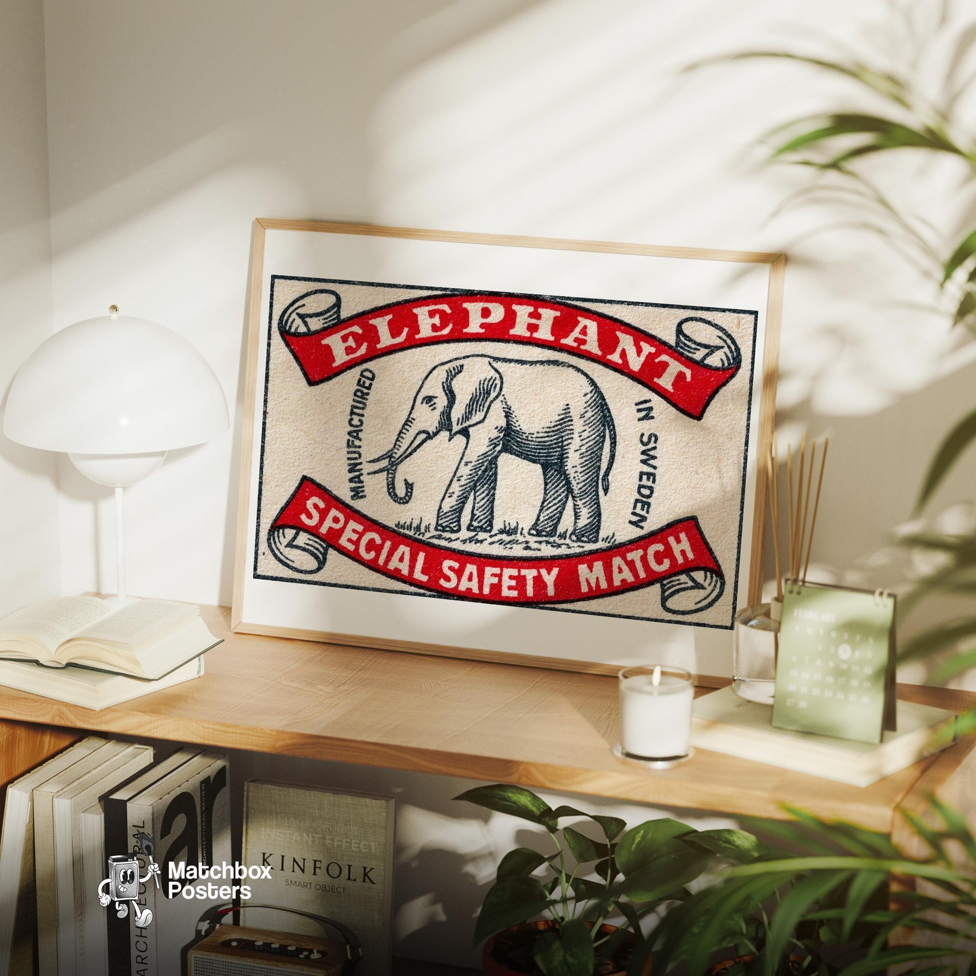 Elephant - vintage matchbox label print - office wall