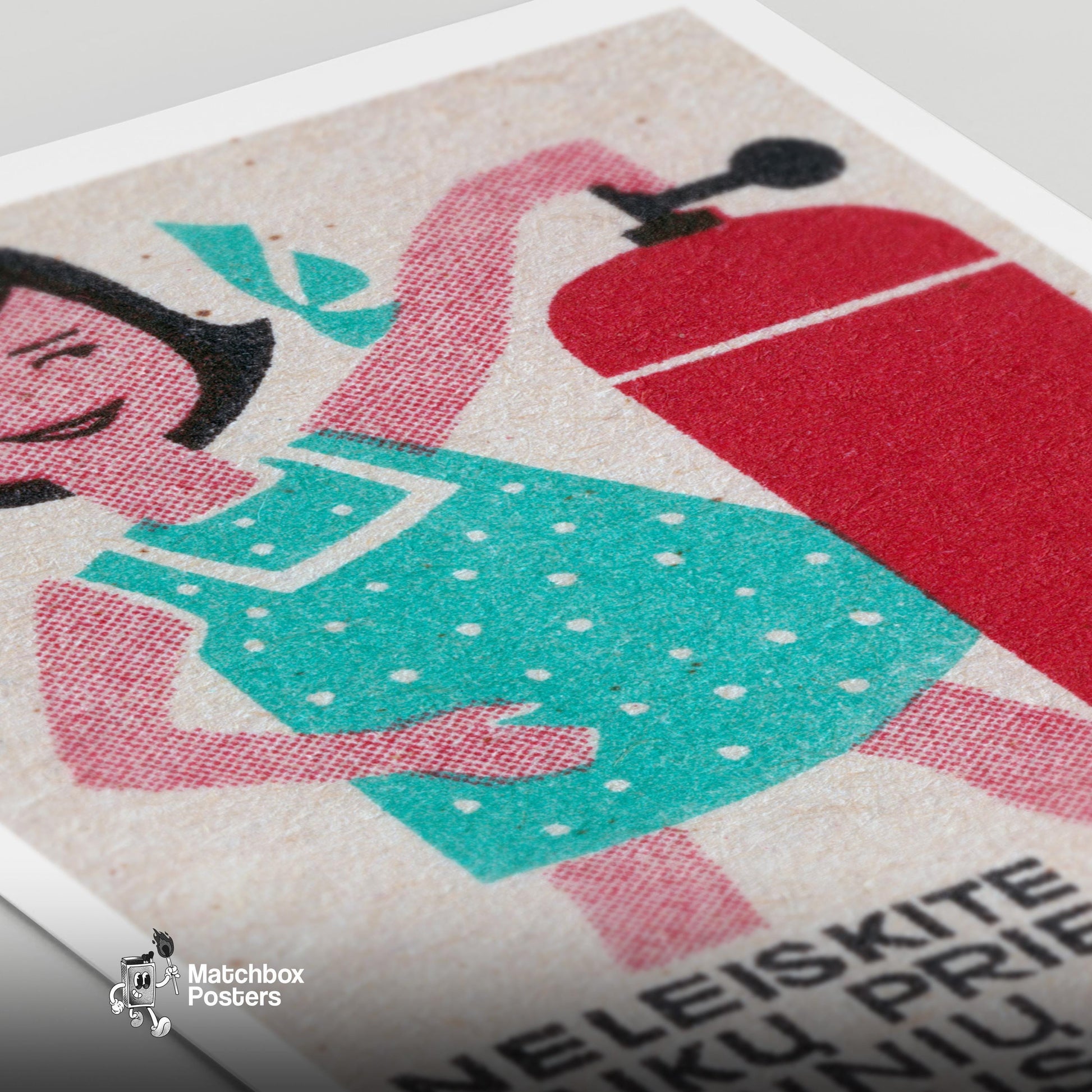 Girl with Gas Cylinder - vintage matchbox label print - close-up detail