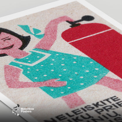 Girl with Gas Cylinder - vintage matchbox label print - close-up detail