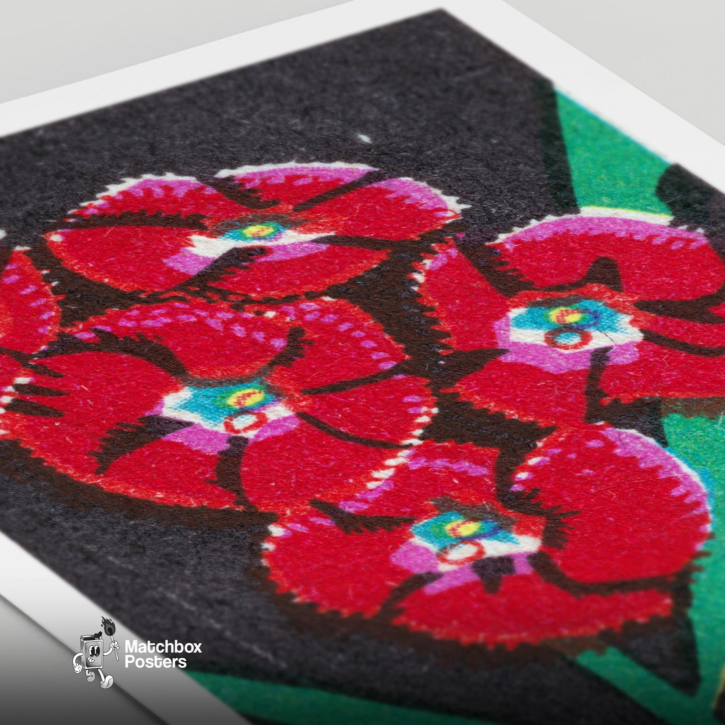 Red Carnation - vintage matchbox label print - close-up detail
