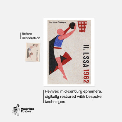 Basketball Player - vintage matchbox label print - framed wall art preview