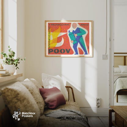 Firefighter - vintage matchbox label print - living room mockup
