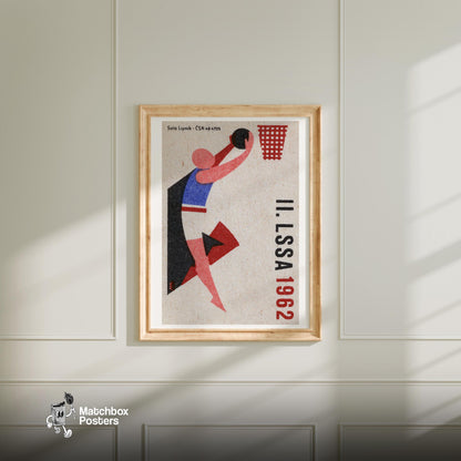 Basketball Player - vintage matchbox label print - bedroom mockup