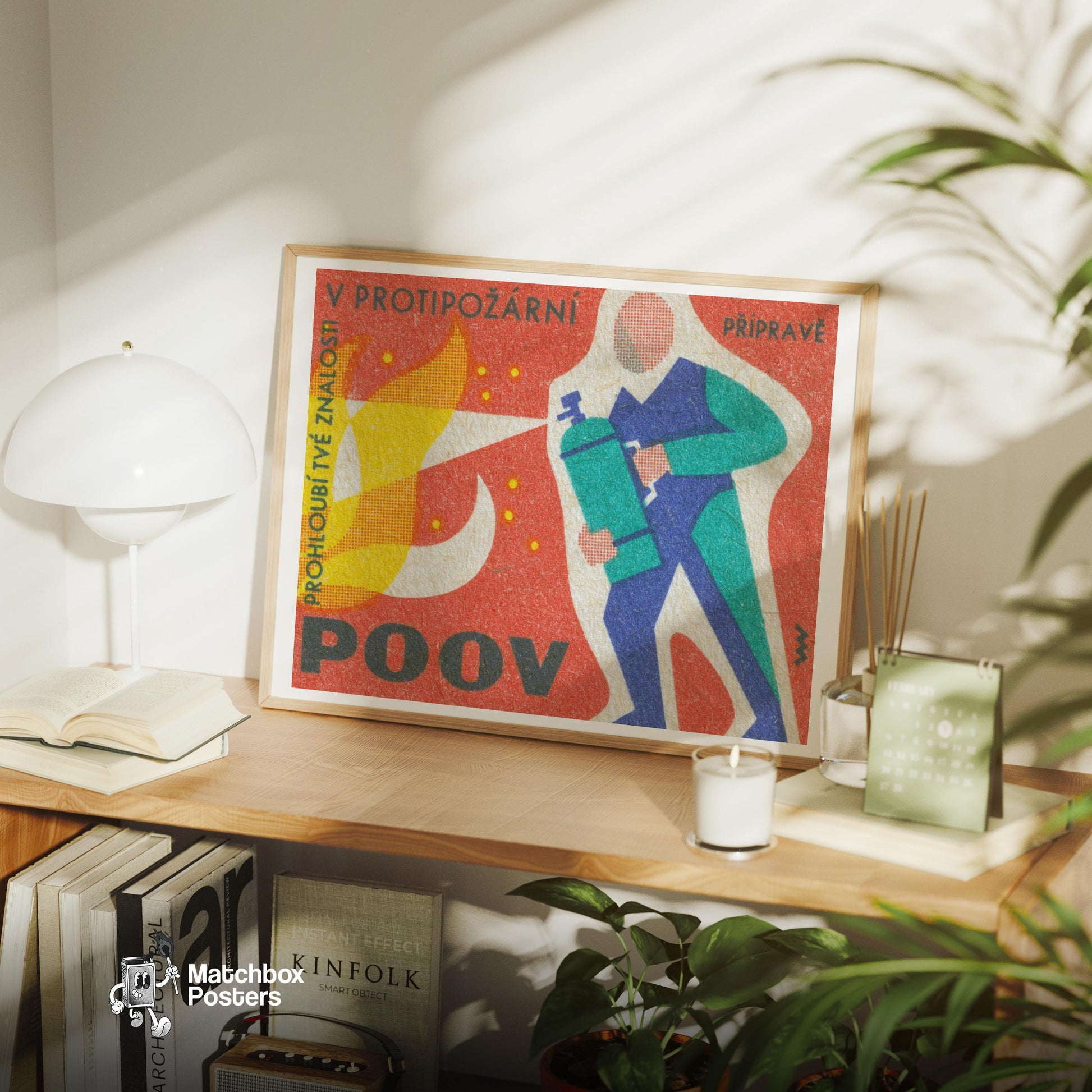 Firefighter - vintage matchbox label print - office wall