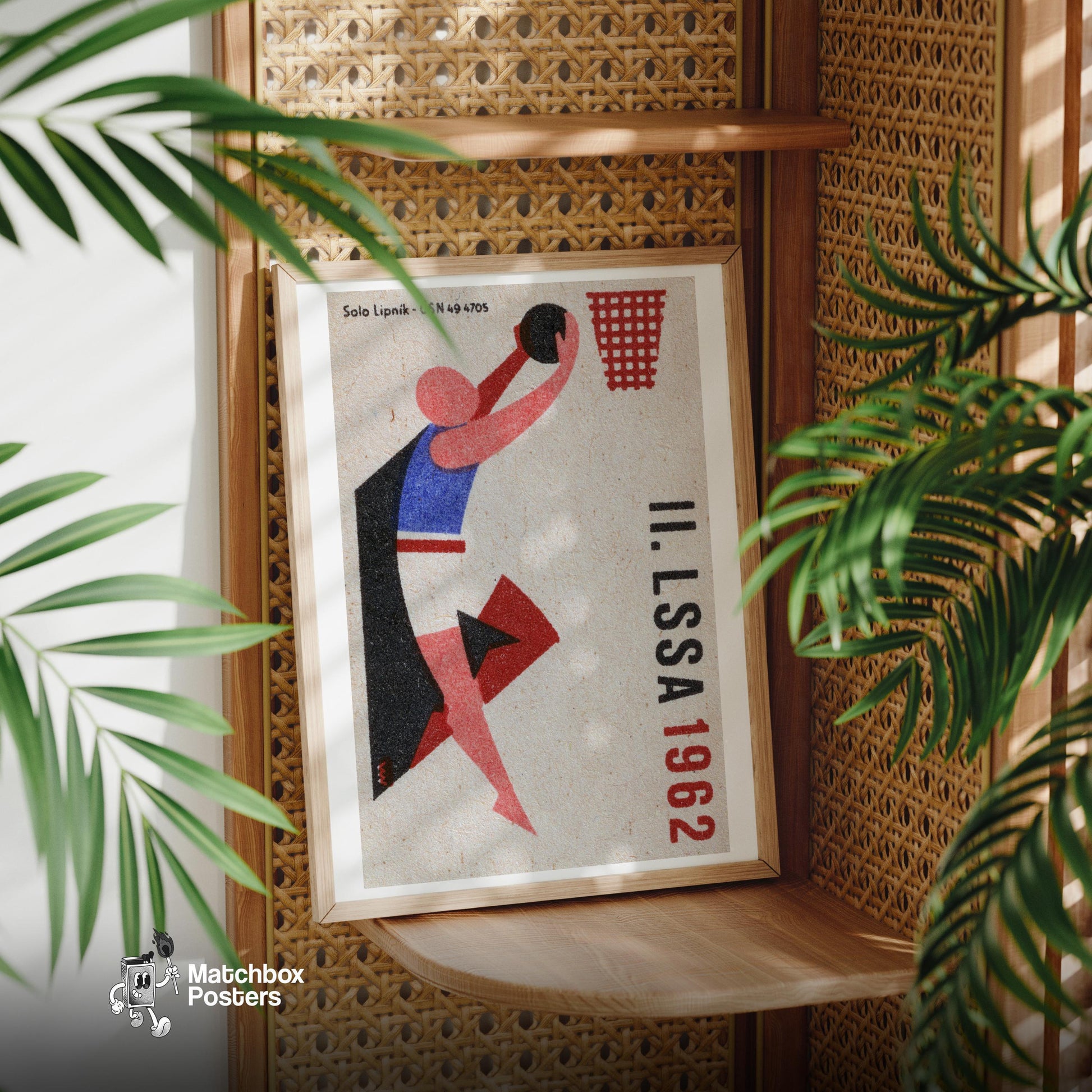 Basketball Player - vintage matchbox label print - office wall
