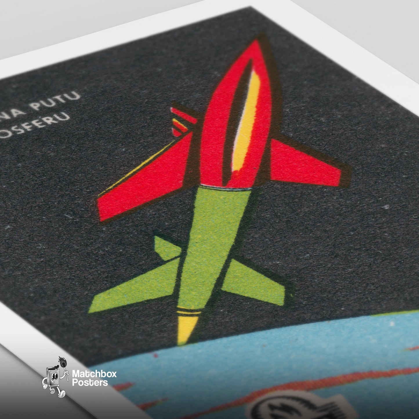 Rocket in Space - vintage matchbox label print - close-up detail