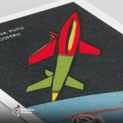 Rocket in Space - vintage matchbox label print - close-up detail