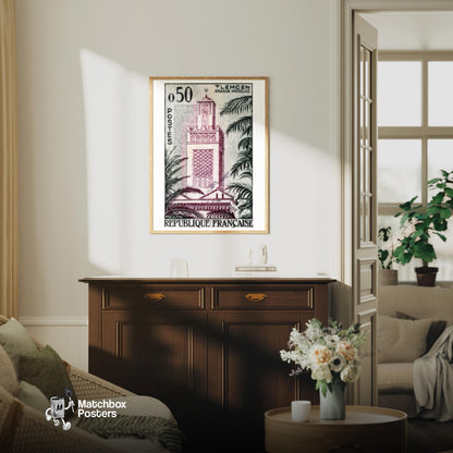 Grande Mosquée of Tlemcen - vintage matchbox label print - living room mockup