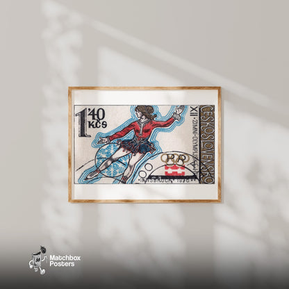 Czech Ice Skater - vintage matchbox label print - bedroom mockup