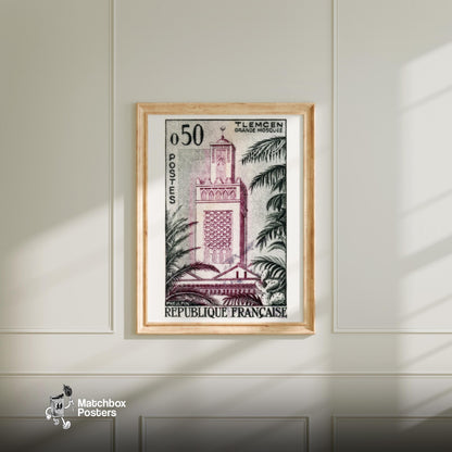 Grande Mosquée of Tlemcen - vintage matchbox label print - bedroom mockup