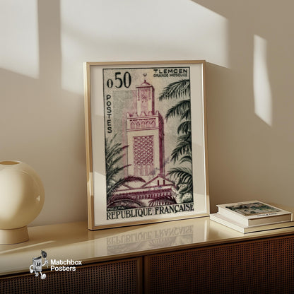 Grande Mosquée of Tlemcen - vintage matchbox label print - size comparison