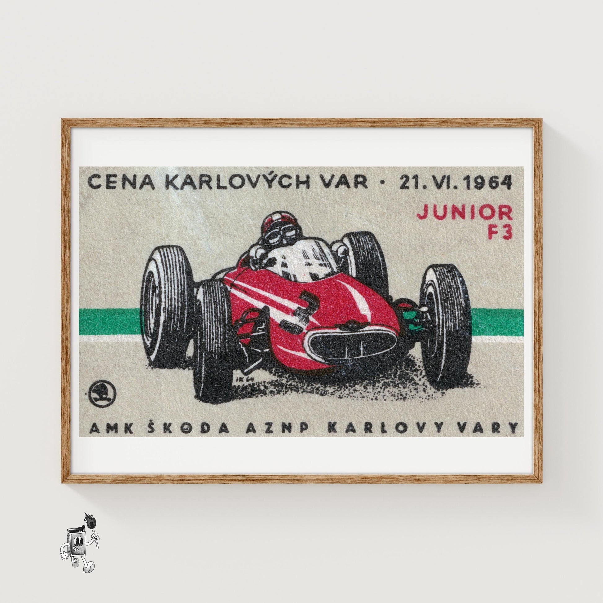 Red Racing Car - vintage matchbox label print
