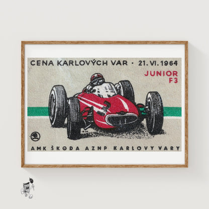 Red Racing Car - vintage matchbox label print