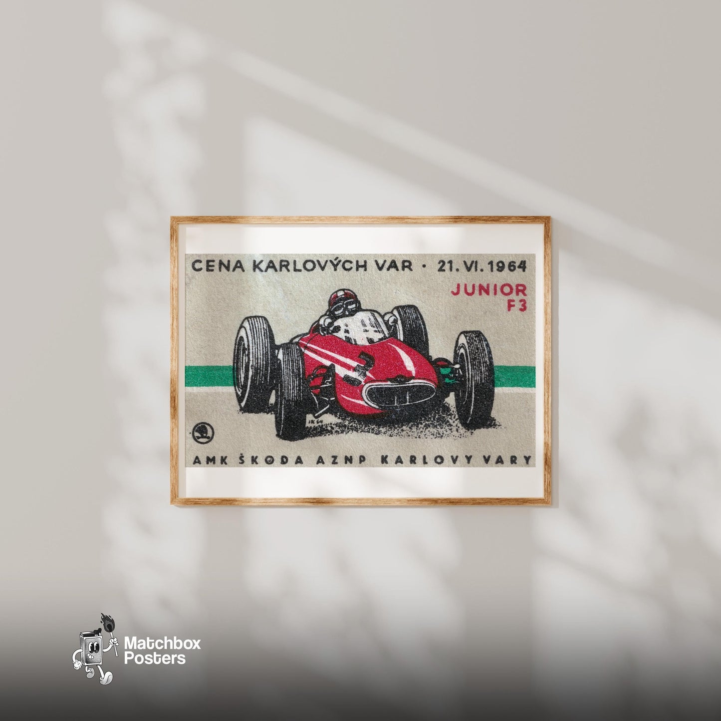 Red Racing Car - vintage matchbox label print - bedroom mockup