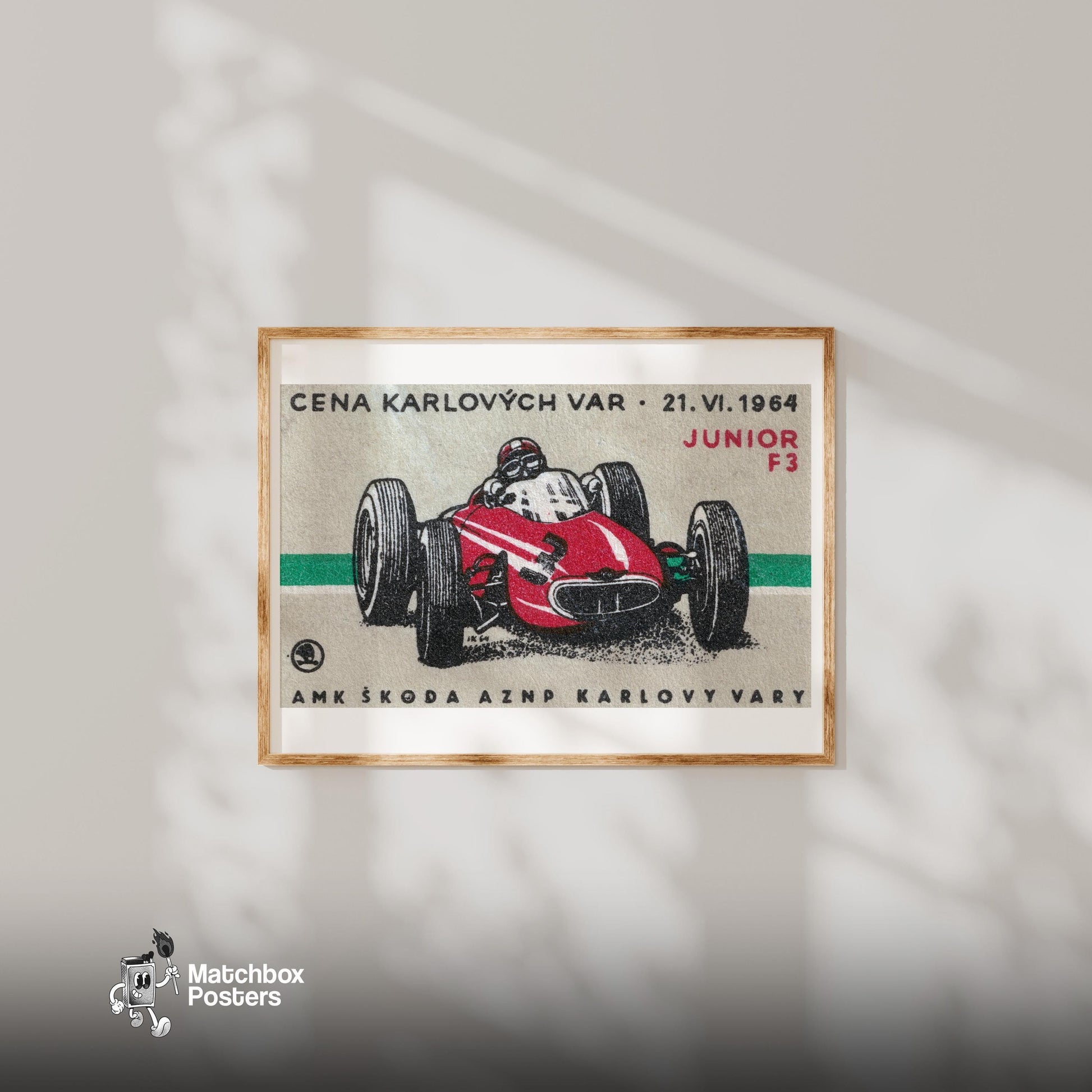 Red Racing Car - vintage matchbox label print - bedroom mockup