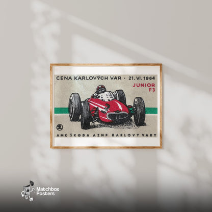 Red Racing Car - vintage matchbox label print - bedroom mockup