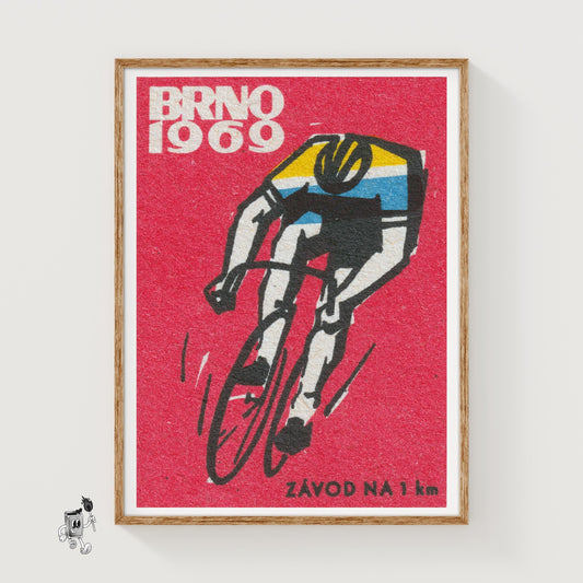 Cyclist - vintage matchbox label print