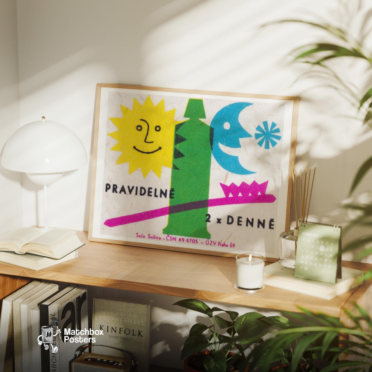 Sun and Moon - vintage matchbox label print - office wall