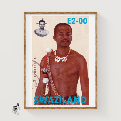 Man Swaziland 1980s - vintage matchbox label print