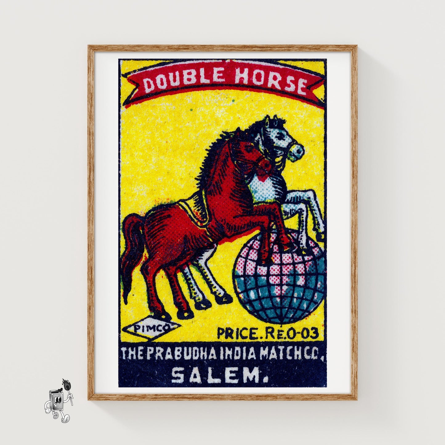 Double Horse - vintage matchbox label print