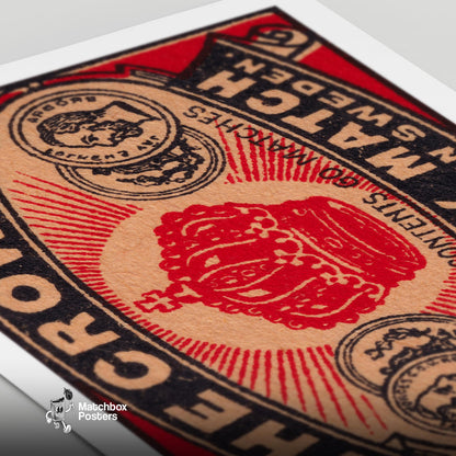 Red Crown - vintage matchbox label print - close-up detail