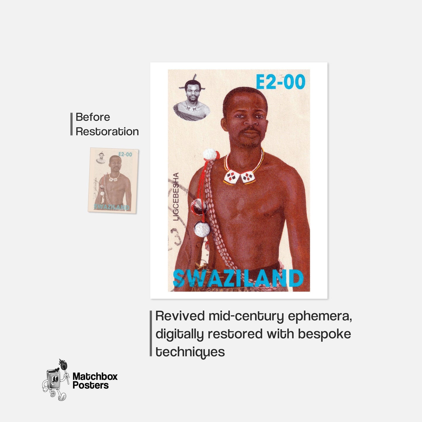 Man Swaziland 1980s - vintage matchbox label print - framed wall art preview